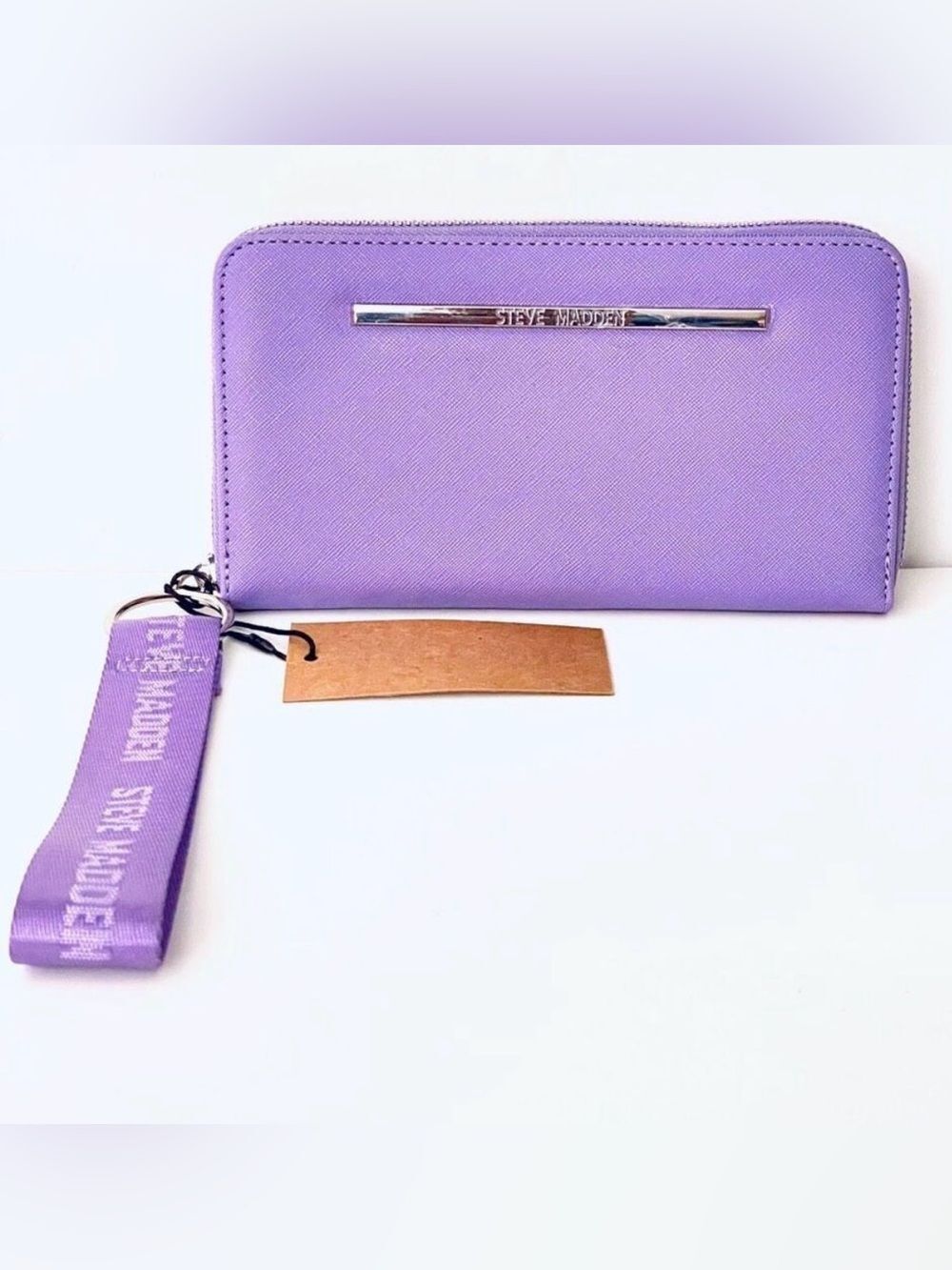NWT Steve Madden BZIP-WEB Purple/Silver Zip Around Wallet Guitar Wristlet Strap